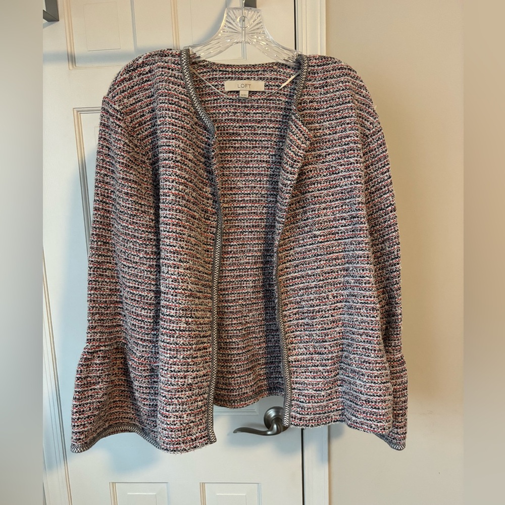 LOFT Women's Striped Pink and Blue Cardigan